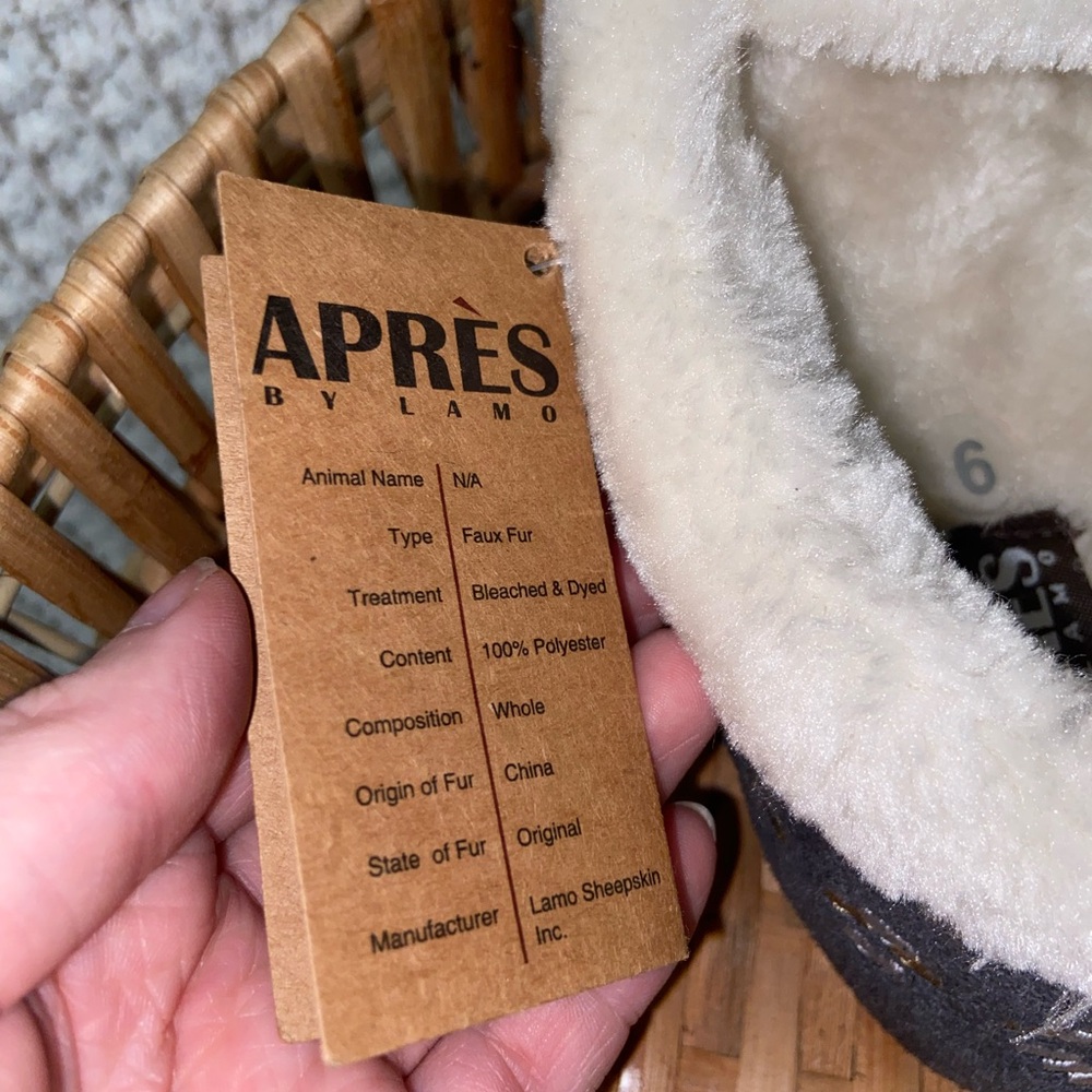 Aprés by Lamo Yasmin Charcoal Faux Fur Moccasins NEW IN BOX - Picture 5 of 9